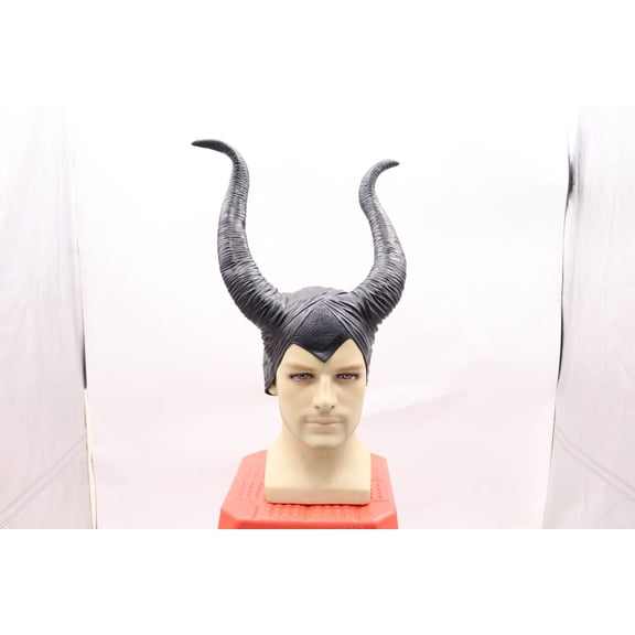 PJKOBMJ Black Horned Latex Headpiece, Halloween Costume Horn Head Cover, Gothic Themed Party Cosplay Headwear for Adults
