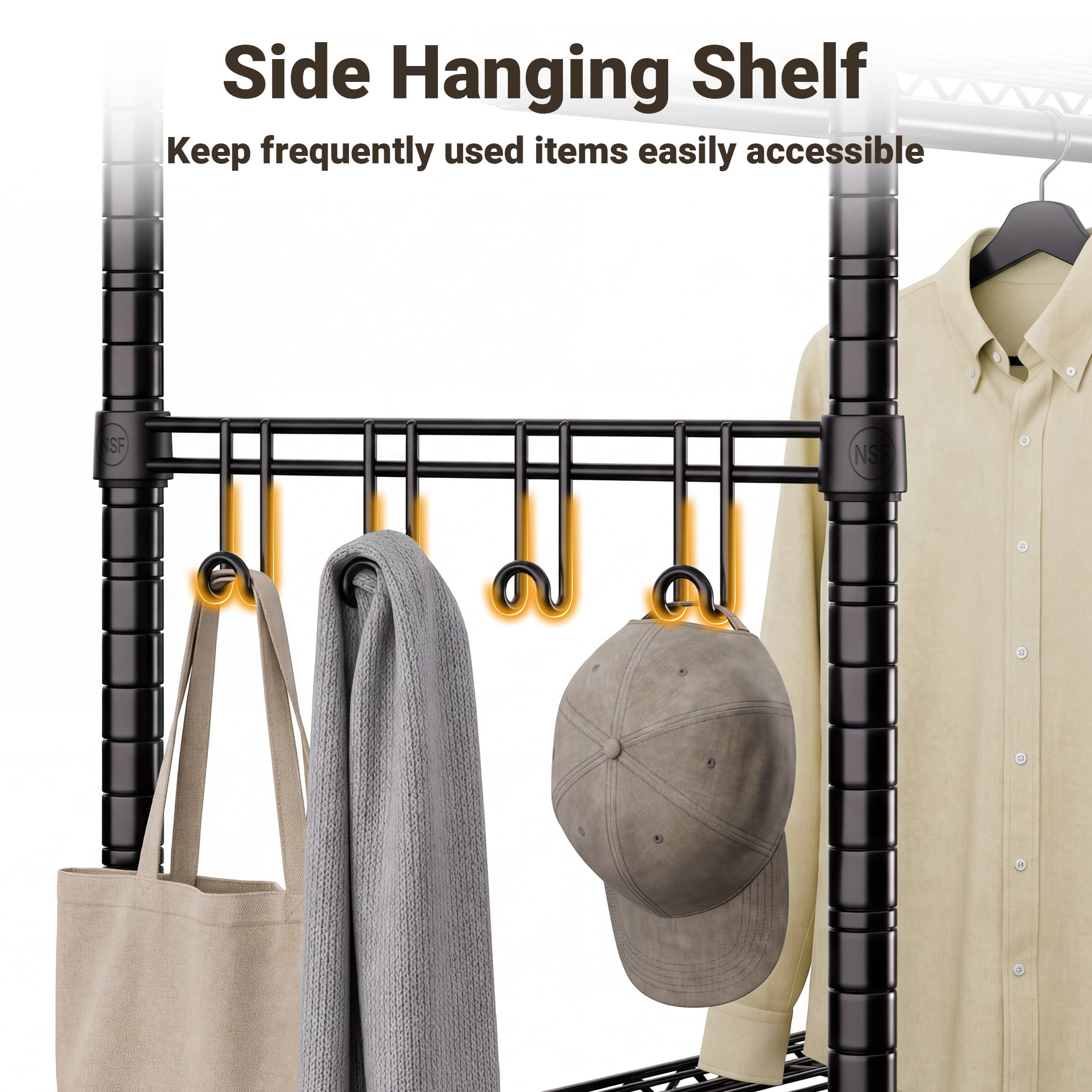 Prilinex 71.5-91.3"W Extendable Heavy Duty Clothes Rack, Clothing Rack for Hanging Clothes, 1280 lbs Free Standing Closet System with Shelves, Adjustable Metal Garment Rack, Black