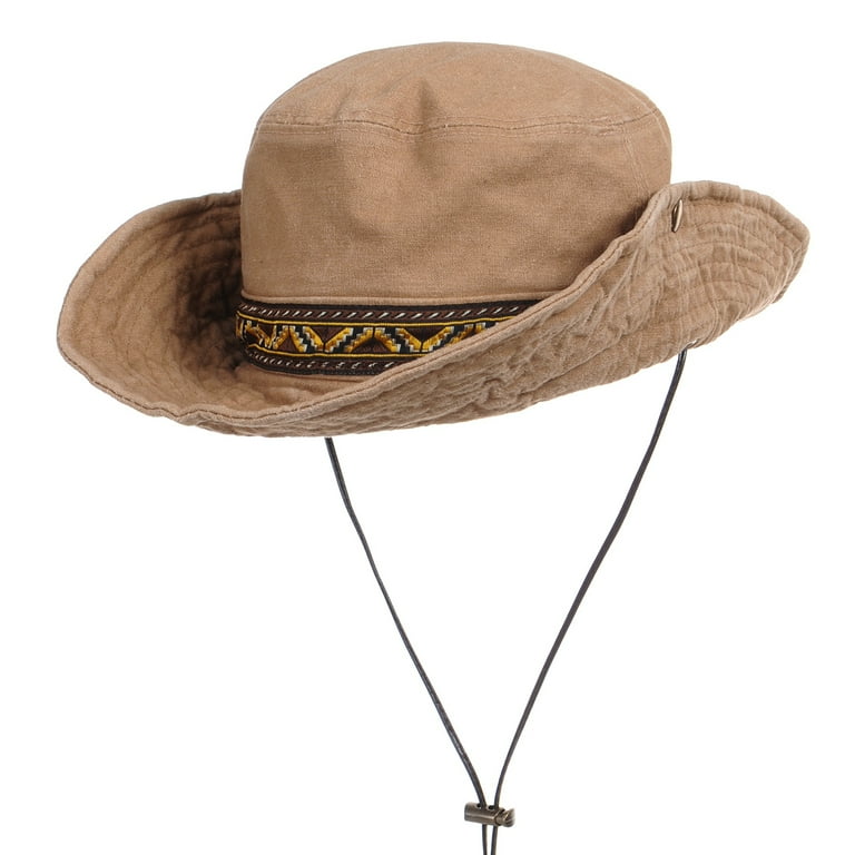 WITHMOONS Boonie Bush Hat Aztec Pattern Wide Brim Side Snap KR8752 (Beige)