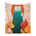 thumbnail image 1 of Japanese Soft Flannel Fleece Throw Blanket, Folkloric Graphic with Themed Doodle Clouds Mountain Pig Cherry Blossom, Cozy Plush for Indoor and Outdoor Use, 70" x 90", Multicolor, by Ambesonne, 1 of 5