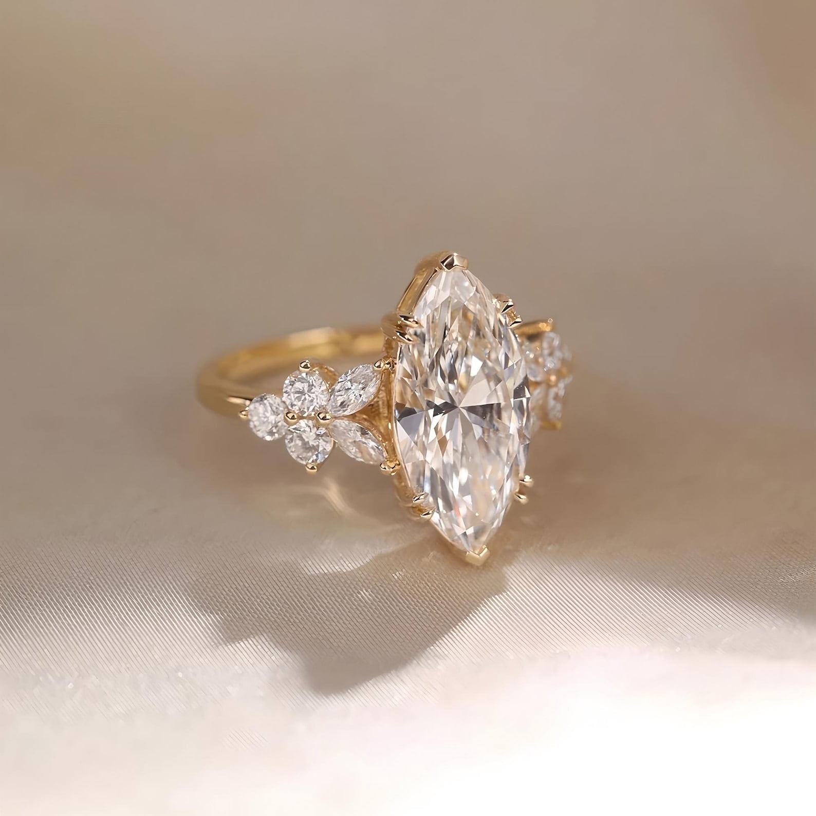 Marquise Cut Moissanite Engagement Ring 14k Solid Gold Plated Diamond Promise Ring Wedding Band
