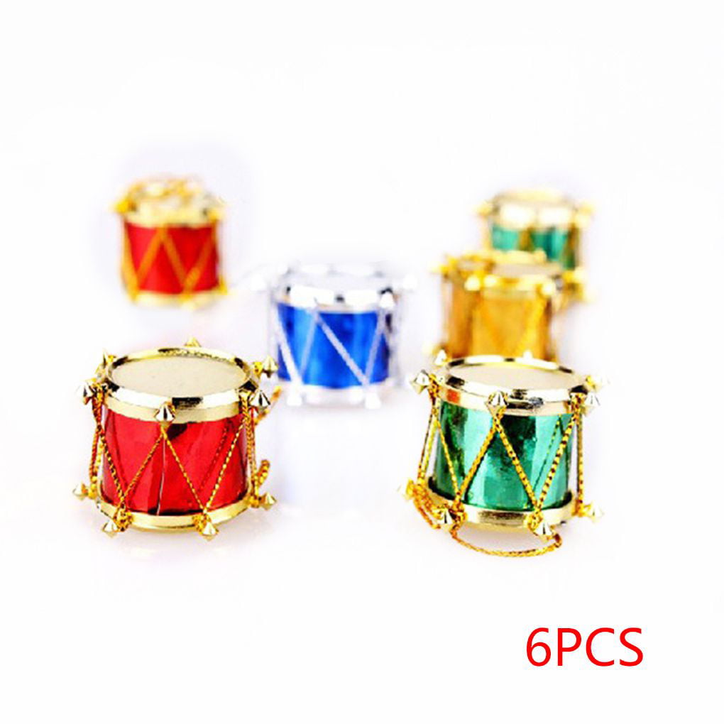 Zonfer Christmas Drum Ornament Small Box Glitter Mini Drum Snare Drum Pendant Christmas Hanging Decorations Personalized Red Drum Set Christmas Tree Ornament