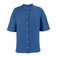 thumbnail image 5 of Zpanxa Womens Button Down Shirt Band Collar Short Sleeve Loose Fit Casual Solid Color Blouses for Summer, 5 of 9