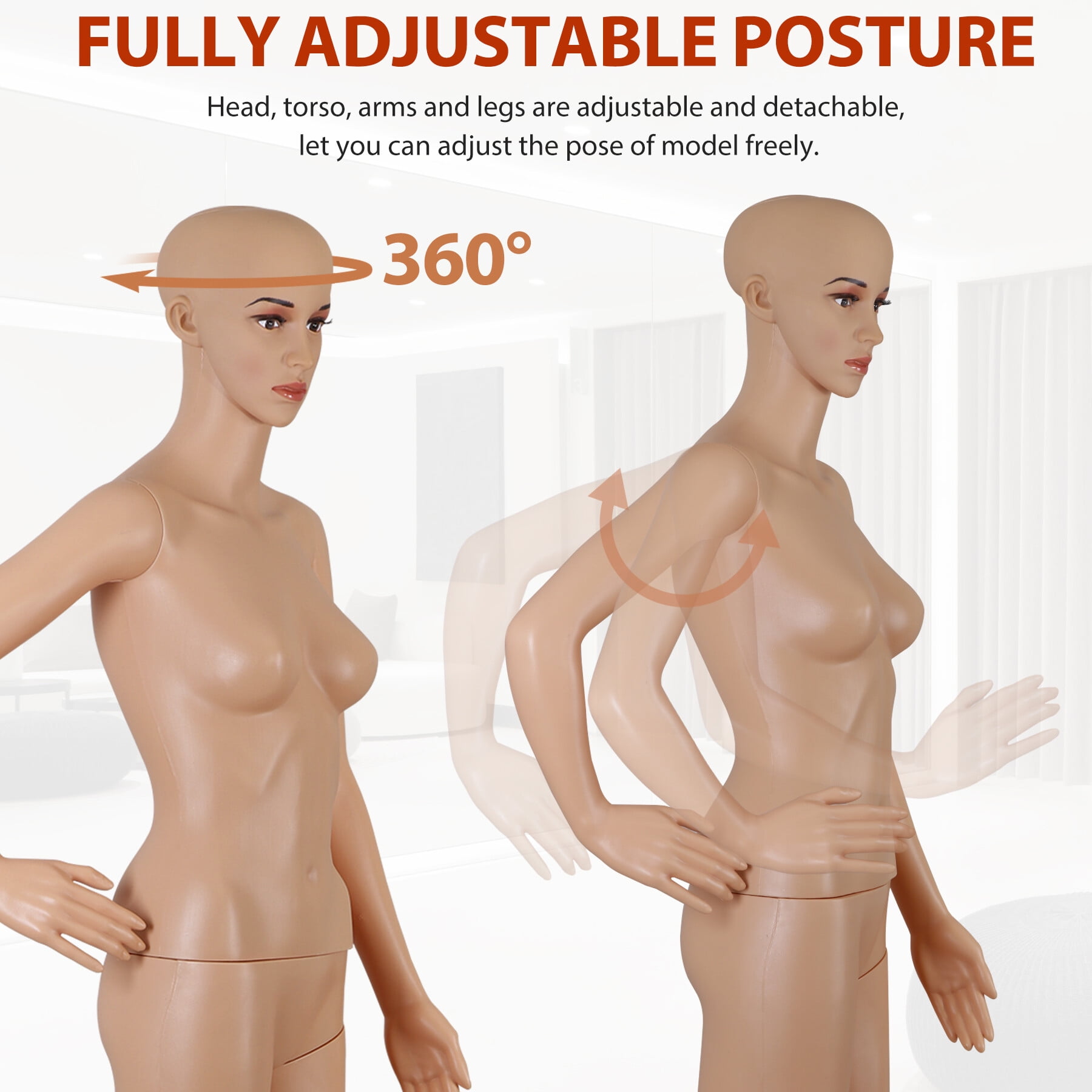 ZenStyle Adjustable 69" Full Body Female Mannequin Display Model, Beige, 1 Count