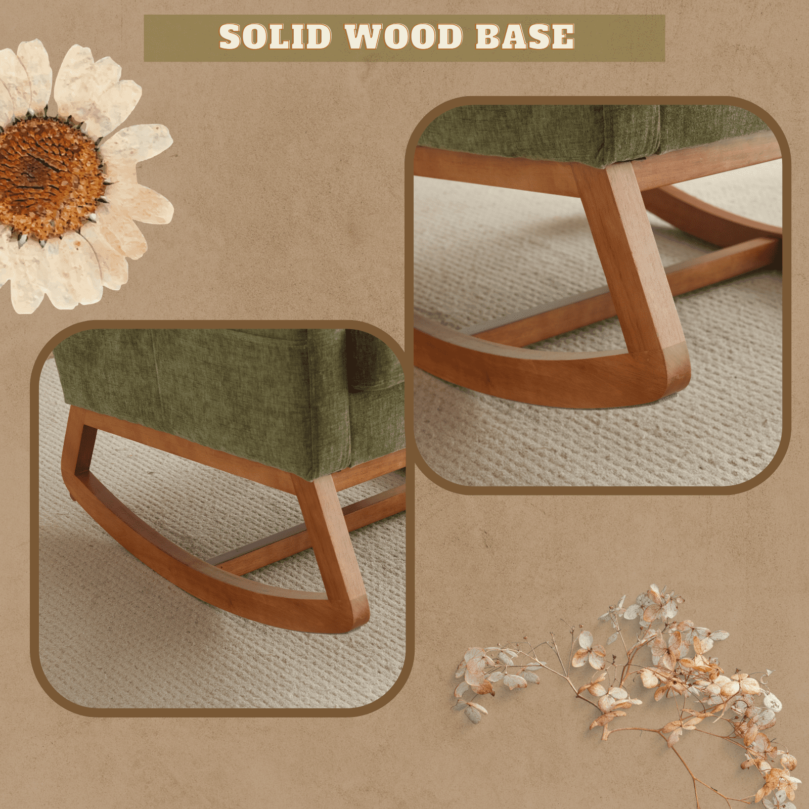 UBesGoo Rocking Accent Chair Armchair Reading Chair, Comfy Single Sofa Rocker with Sturdy Wooden Frame for Living Room Bedroom Green