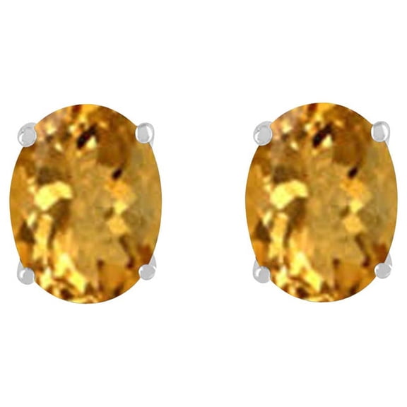 Oval Citrine Earrings in Sterling Silver ( 8x6 mm )