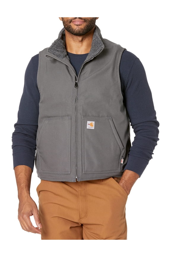 Flame-Resistant Sherpa Lined Duck Vest for Men - Gravel - XL