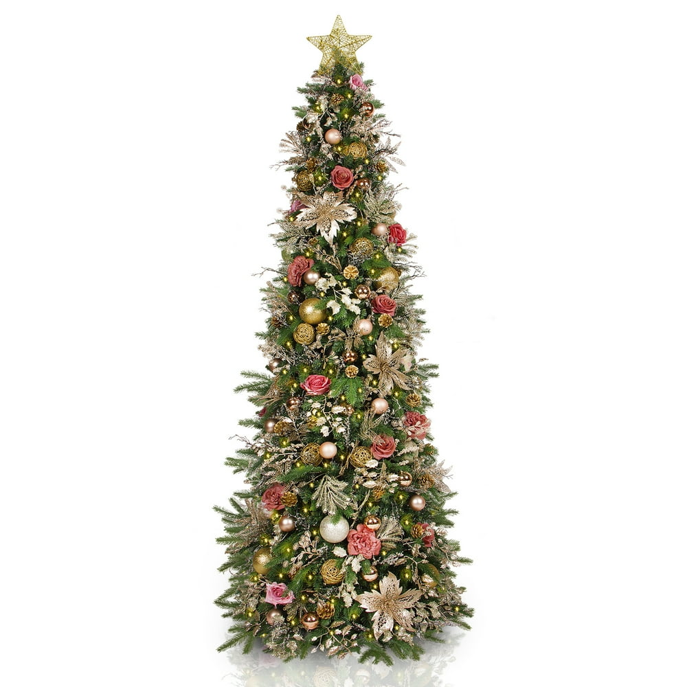 7.5' PreLit PreDecorated Rose and Gold Artificial Christmas Tree Clear LED Lights Walmart