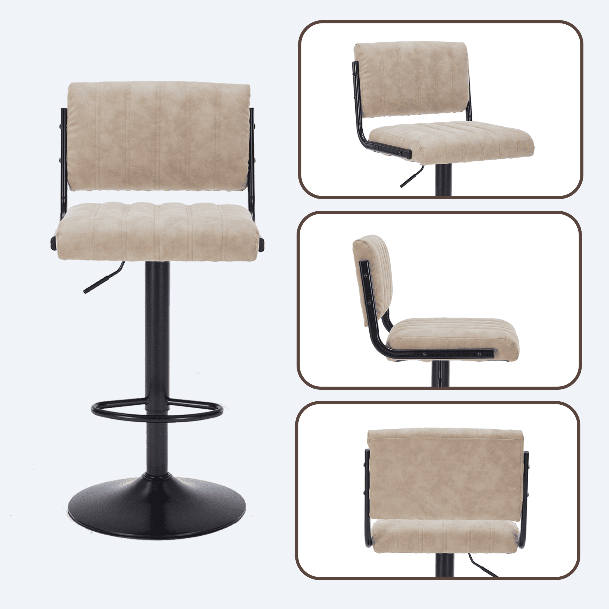 ENYLAY Adjustable Swivel Bar Stools Set of 6, Modern Faux Leather Counter Height Bar Chairs with Mid Back & Footrest for Kitchen Island Home Bar Pub, Beige