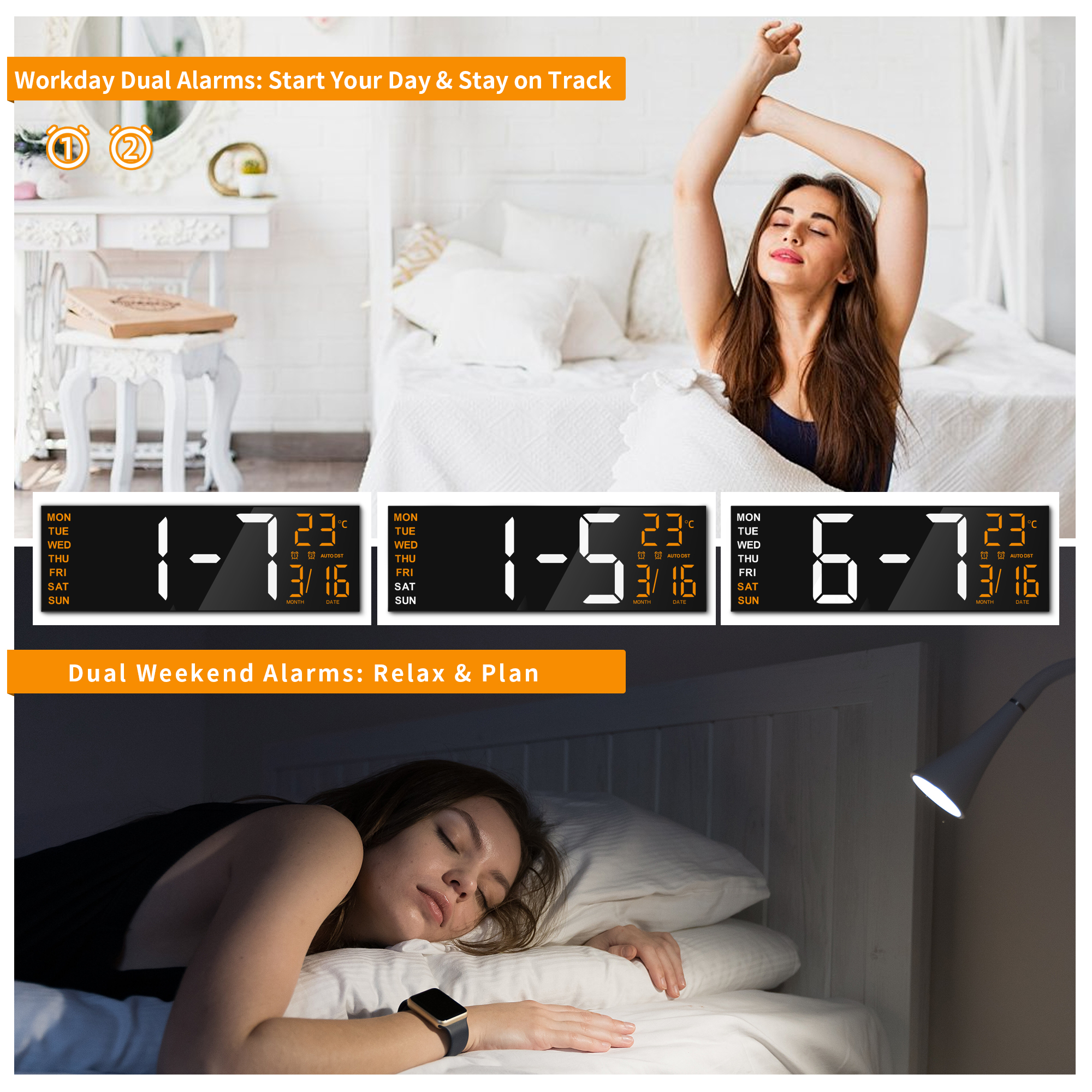 TOYOOSKY 16" Large Digital Wall Clock with 8 RGB Led Display & Remote Control