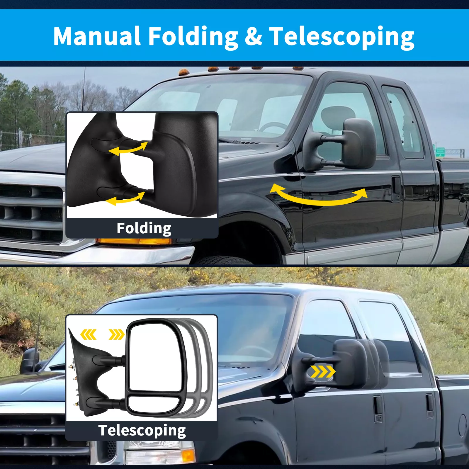 Ledkingdomus 2pc Tow Mirrors for 1999-2016 Ford F250 F350 F450 F550 Super Duty Manual Folding