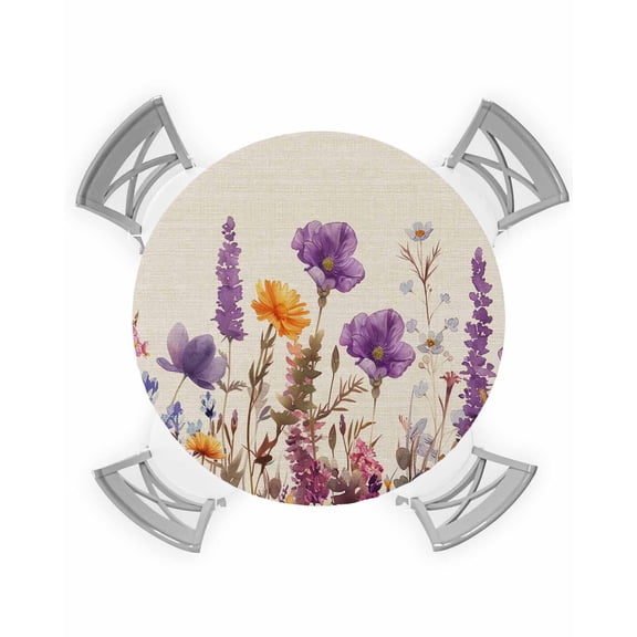 nqOlkjepod Spring Floral Round Tablecloth, Fitted Table Cover with Elastic for 45"-54" Round Tables, Farmhouse Pastoral Summer Botanical Table Cloth Outdoor Dinning Party Waterproof Tablecloths