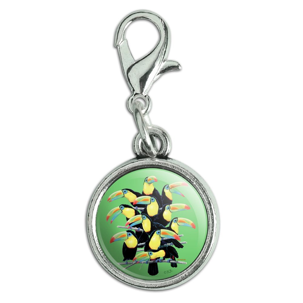 GRAPHICS /& MORE Colorful Toucan Town Rainforest Birds Antiqued Bracelet Pendant Zipper Pull Charm with Lobster Clasp
