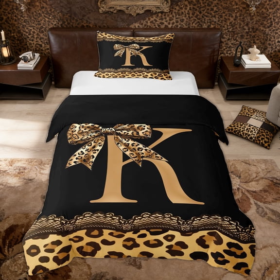 Erosebridal Cheetah Animal Print Kid Twin Bedding, Fashion Ribbon Initial K Duvet Cover Set, 1 Duvet Cover and 1 Pillowcase (No Comforter)