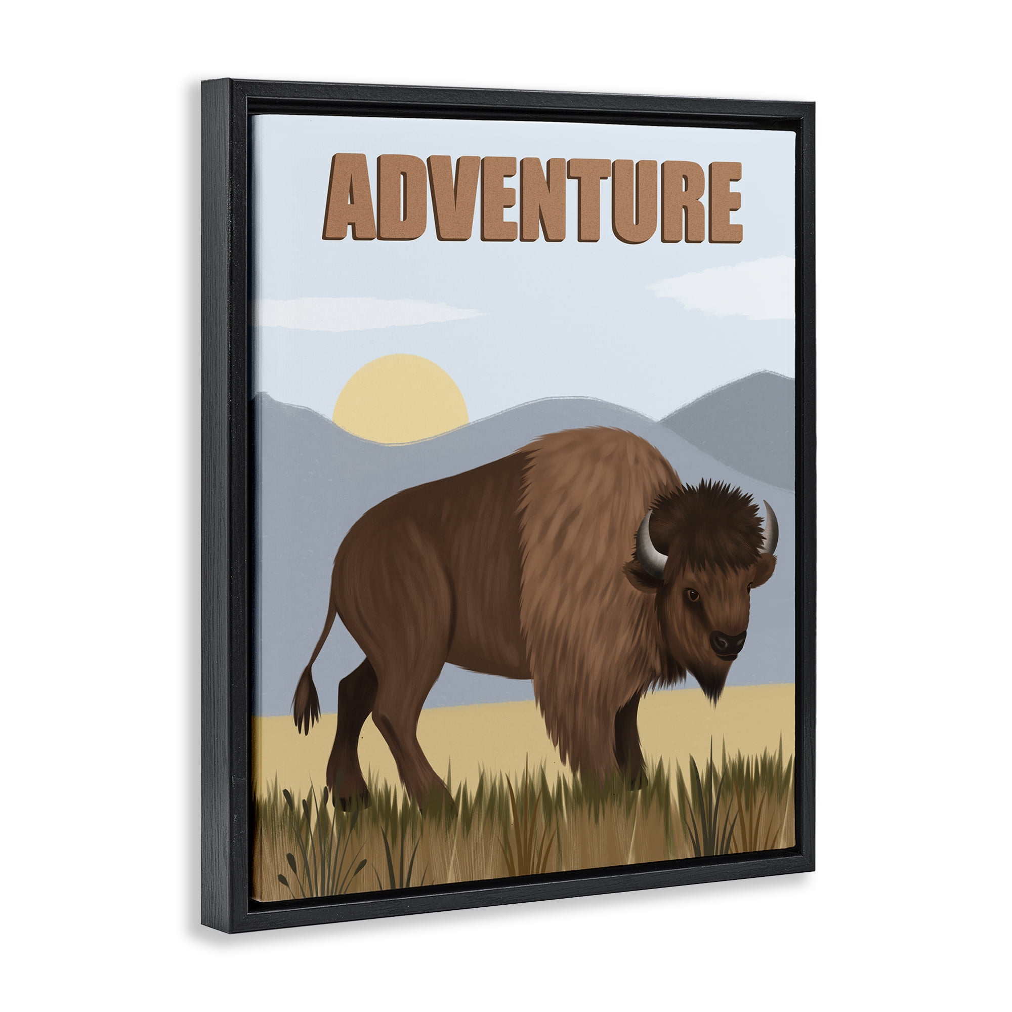 Stupell Industries Adventure Nature & Bison Animals Painting Black Floater Framed Canvas Art Print Wall Art, 25 x 31
