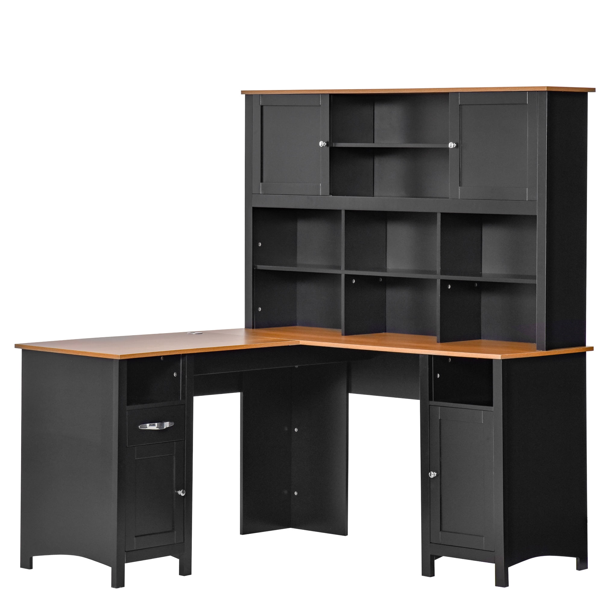 L Shaped Computer Desk with Hutch, 59" Corner Desk, Space Saving