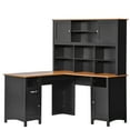 thumbnail image 2 of HOMCOM L Shaped Computer Desk with Hutch, 59" Corner Desk, Space Saving Home Office Desk with Storage Shelves, Drawer and Cabinet, Black, 2 of 9