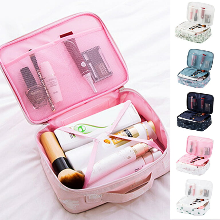 Nexpure Makeup Bag, Large Travel Makeup Bag Organizer Cosmetic Bags for Women Washable Make Up Bag Toiletry Bag with Handle and Divider Cosmetic Bags