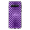 thumbnail image 1 of DistinctInk Clear Shockproof Hybrid Case for Samsung Galaxy S10 (6.1" Screen) - TPU Bumper, Acrylic Back, Tempered Glass Screen Protector - Purple White Scalloped Pattern, 1 of 2