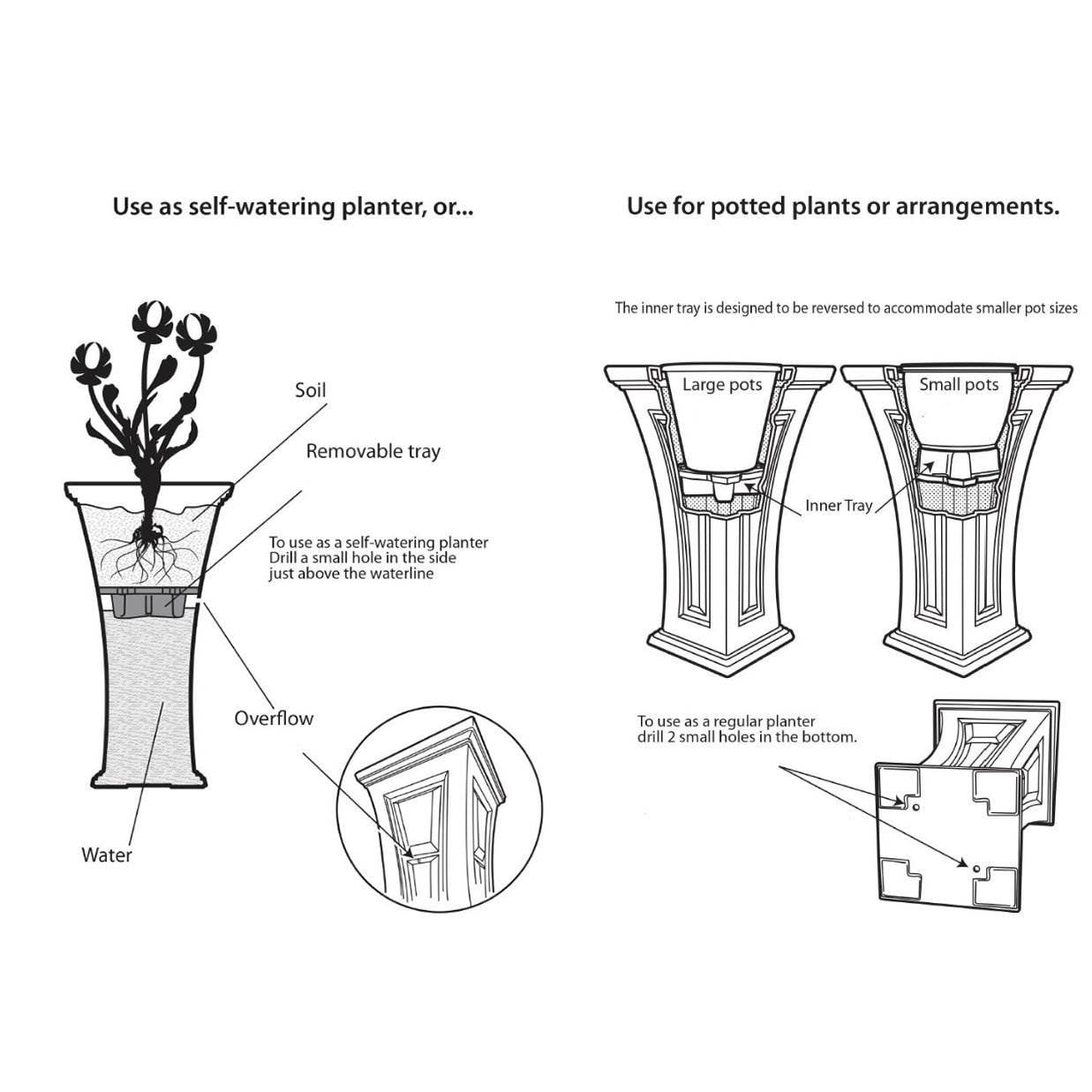 FCMP Outdoor Heritage Self Watering Outdoor Garden Patio Planter Pot, 2 Pack