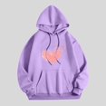 thumbnail image 3 of Womens Sweatshirts Fall Winter Loose Fit Hooded Long Sleeve Blouson Cold Shoulder with Pocket Heart Print Leisure Cotton Hoodie Sweatshirts(Purple,XXL), 3 of 3