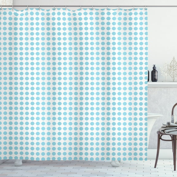 Quatrefoil Shower Curtain, Pastel Monochromatic Pattern with Lovely Grid Classic Shape Print, Fabric Bathroom Set with Hooks, 69W X 75L Inches Long, Pale Sky Blue and White, by Ambesonne