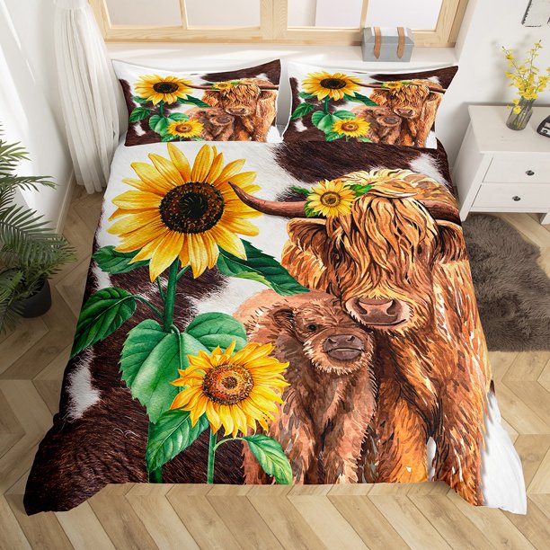 Highland Cattle Queen Duvet Cover Brown Cow Print Bedding For Kids Boys