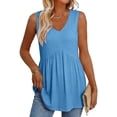 thumbnail image 2 of Qwertyu Tank Tops for Women Summer Babydoll Peplum Tops V Neck Sleeveless Shirts Dressy Casual Blouses Beach Vacation Clothes Blue M, 2 of 5