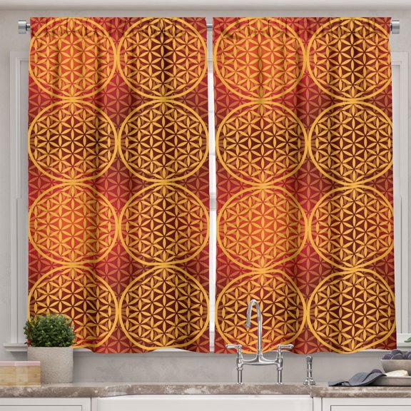 Ambesonne Victorian Kitchen Curtains, Flower Medieval Tones, 55"x39", Mustard Orange