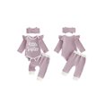 thumbnail image 2 of RUINIXCW Baby Girl 'Little Sister' 3-Piece Outfit Ruffle Sleeves Romper Pants  Bow Headband, 2 of 6