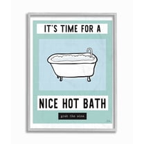 Stupell Industries Hot Bath and Wine Phrase Funny Blue Green Word Design Framed Wall Art Design by Melissa Averinos, 16" x 20", Gray Framed