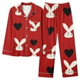 thumbnail image 2 of POTETI Womens Button Down Pajamas Easter Pajamas Sets for Women 2pc Notch Collar Bunny Heart Print Pajama Tops with Pocket and Pants, 2 of 3