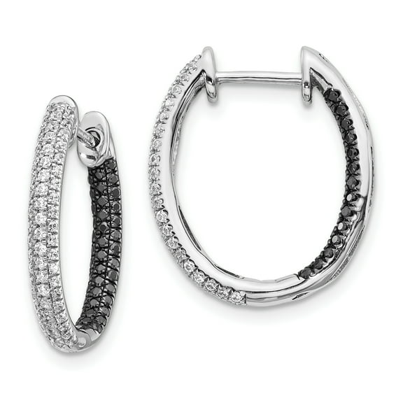 14K White Gold Black & White Diamond In-Out Hoop Earrings (0.93Ct)