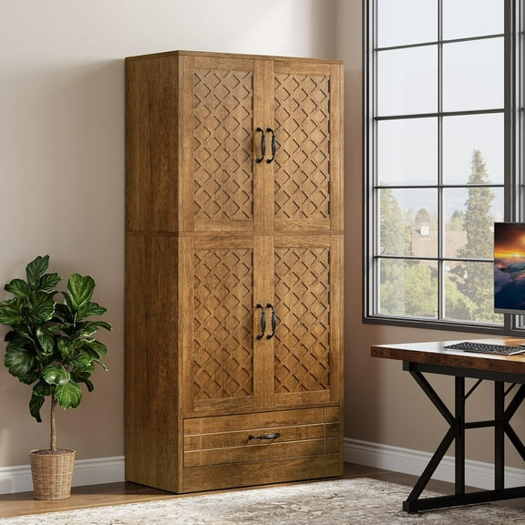 Tribesigns 70 Inches Bookshelf and Bookcase, Wooden Tall Storage Cabinet with Doors and Drawer, Retro Enclosed Library Book Shelves for Home Office, Living Room, Bedroom