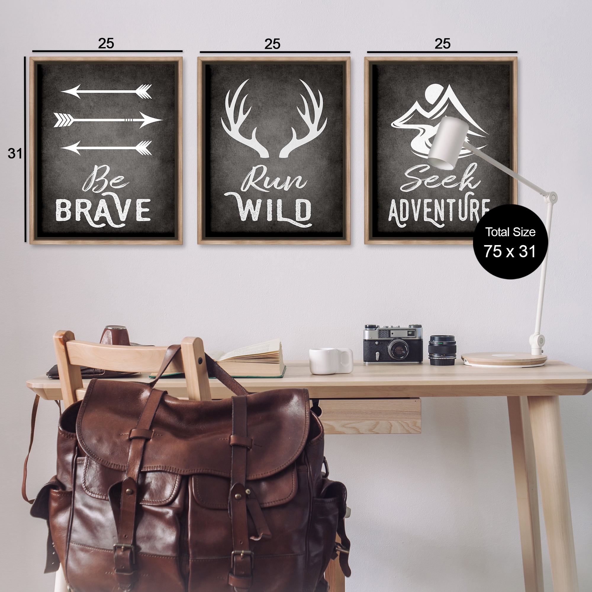 Stupell Industries Rustic Adventure Phrases Text & Numbers Painting Brown Floater Framed Canvas Art Print Wall Art, 25 x 31, Set of 3