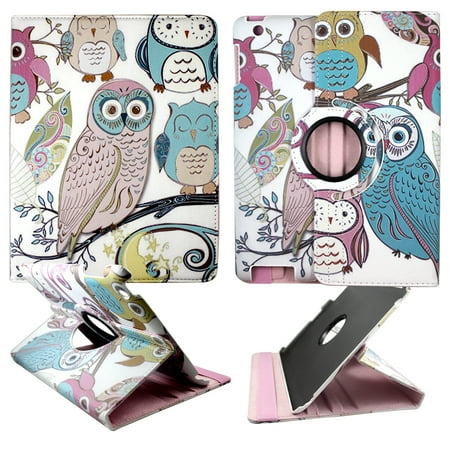 Rim Hard Faceplates Gold Pink Owl Apple Ipad 2 / 3 / 4 PU Leather Folding Tablet 360 Rotating Case Cover Attractive Hard Phone Case Snap-on Cover Rubberized Touch Faceplates ()