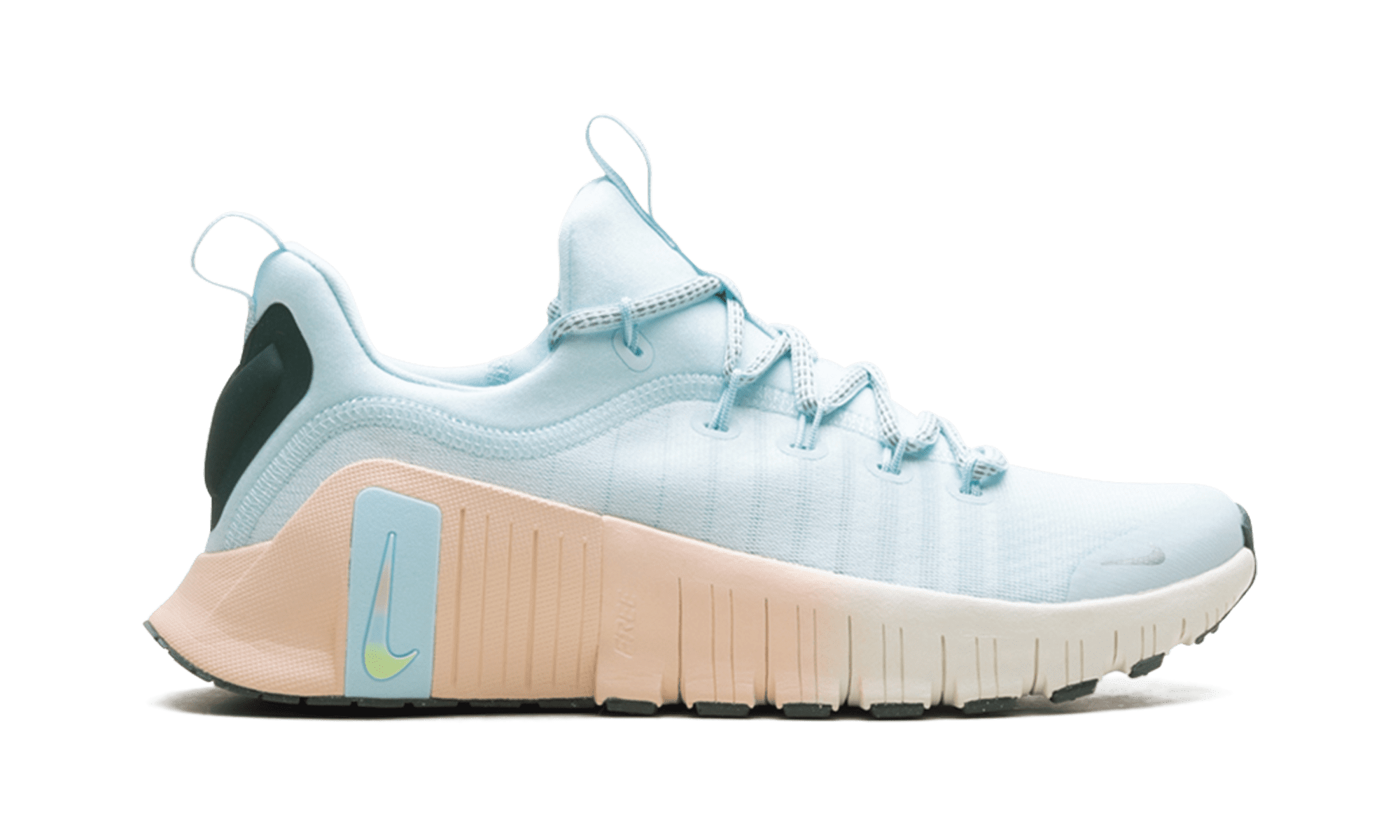NIKE WOMENS Free Metcon 6 Premium Womens "Glacier Blue Washed Coral Vintage Green Metallic Silver" HV5228 474 HV5228 474 from Stadium Goods