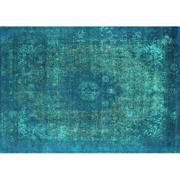 Ahgly Company Machine Washable Indoor Rectangle Oriental Turquoise Blue Industrial Area Rugs, 5' x 8'