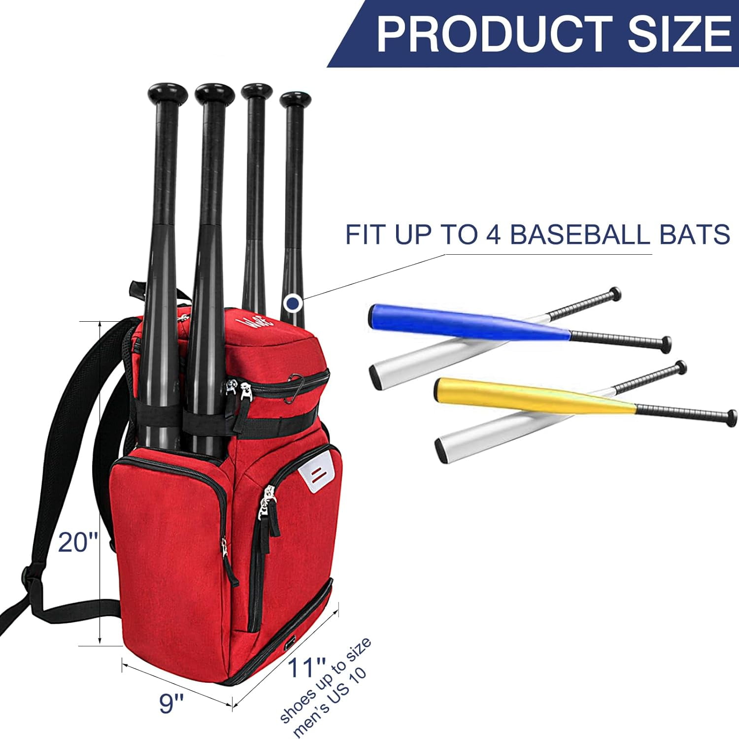 WOLT Baseball Bag Backpack for Youth Adults Baseball Equipment Bag Multifunctional Sport Backpack for Ball Darkred