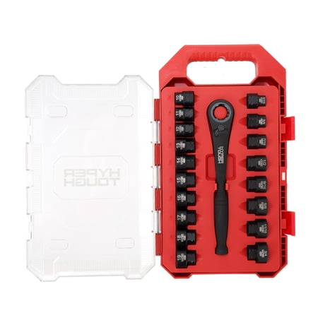 Hyper Tough 19-Piece 3/8-Inch Drive Nano Low-Profile Socket Set, SAE & Metric