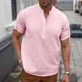 thumbnail image 2 of TAGOLD Mens Summer Short Sleeve Turndown collar Blouse & Shirt Solid Color Linen Casual Fashion Top, 2 of 5