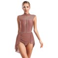 thumbnail image 2 of Aiihoo Womens Glitter Lyrical Dance Dress Sleeveless Sheer Mesh Patchwork Leotard Dress Dancewear Dusty Pink XL, 2 of 7