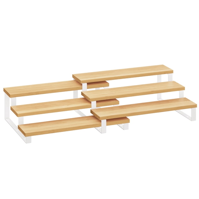 SONGMICS Estante para Especias, Juego de 2 Estantes de Armario, Especiero Extensible de 3 Niveles, Beige Natural y Blanco Nube