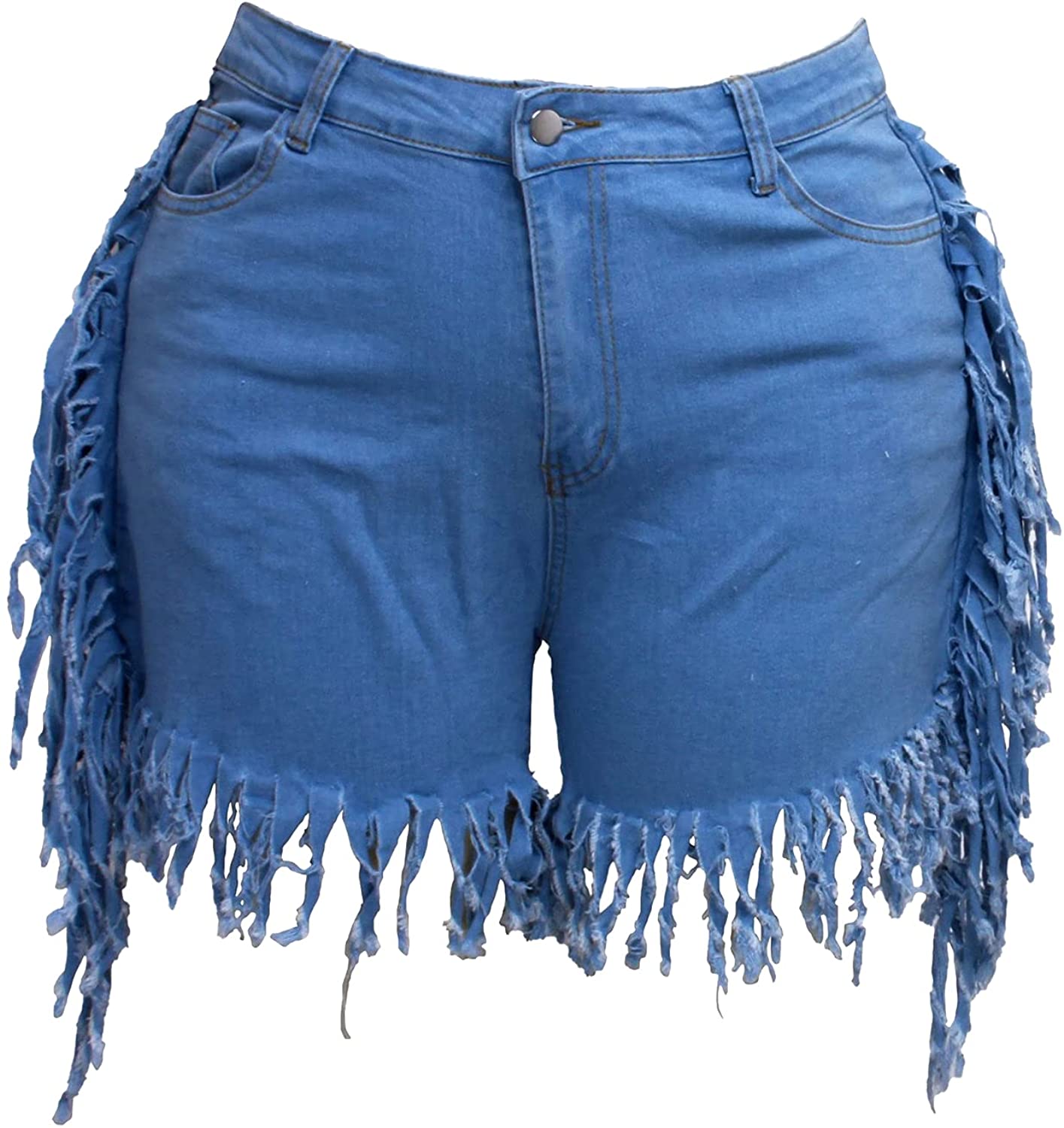 Plus Size Fringe Raw Hem Denim Shorts 