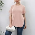 thumbnail image 6 of YOTMKGDO Short Sleeve Crew Neck Shirt | Women's European And American Plus Size Women's Clothing Supplier Manufacturer Casual Simple Tops Slit T Shirt, summer tops for women (Pink, XXL), 6 of 9
