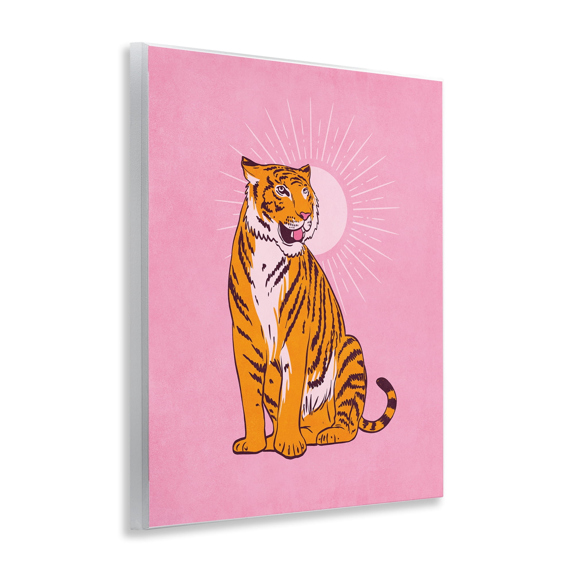 Stupell Industries Preppy Tiger on Pink Animals Painting Unframed Art Print Wall Art, 11 x 14