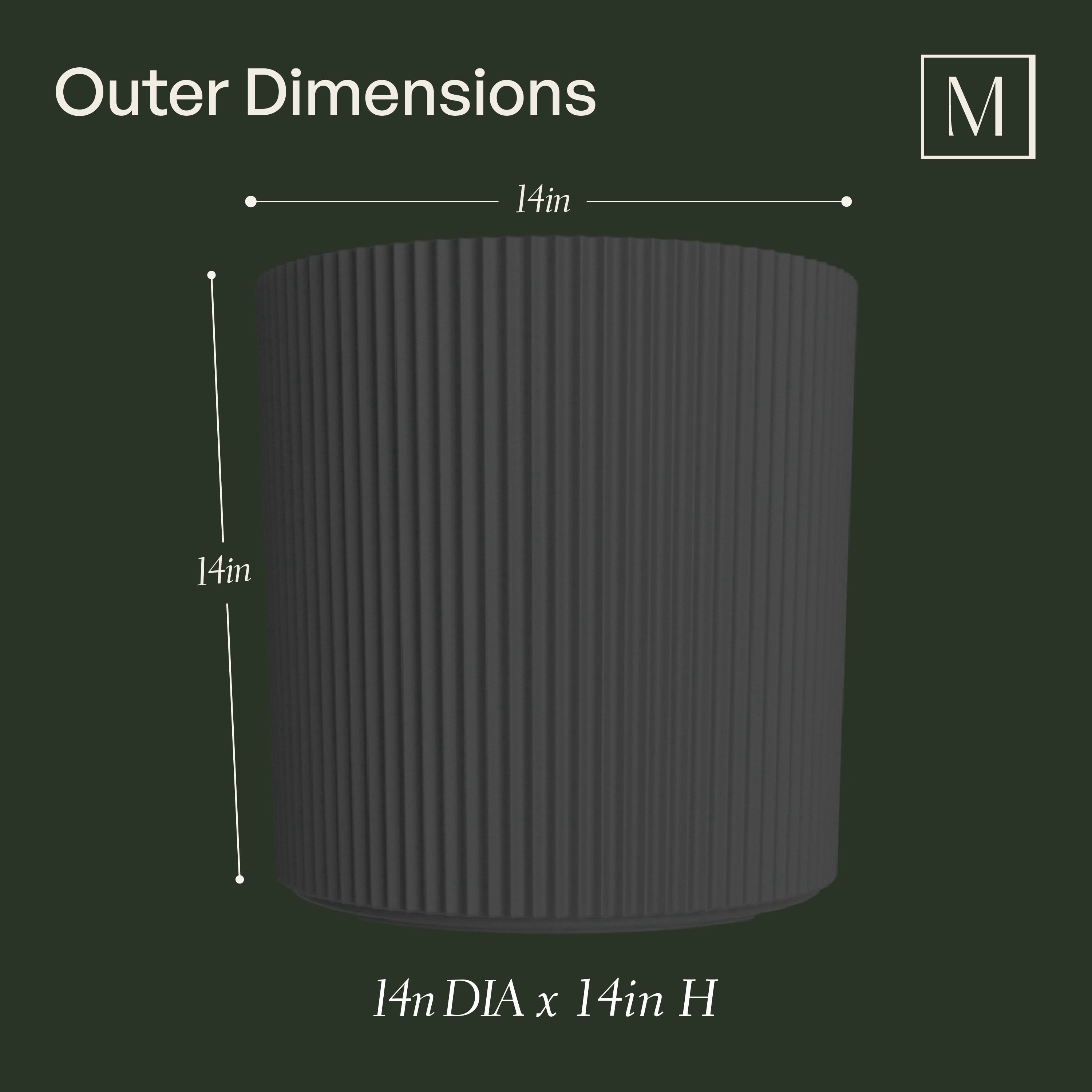 Serene 14in DIA x 14in H Round Black Plastic Plant Planter with Drainage Holes