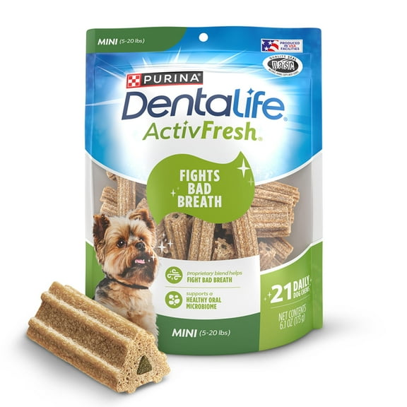Purina DentaLife ActivFresh Mini Dog Treats Dental Chews with Chicken, 6.1 oz Pouch, 21 Chews