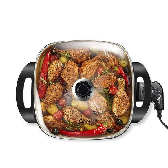 caynel 12 Nonstick Electric Skillet with glass Lid, Titanium coating, Aluminum Body, 1400 Watts, Adjustable Temperature controller goes Up to 460 Degr