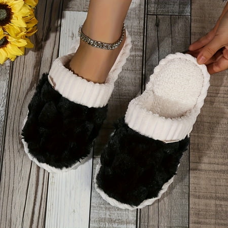 

GUANGZHFENGDA Cozy Colorblock Plush Lined Casual Slip Ons for Indoor Comfort - Faux Slippers with Top Notch Style and Comfort